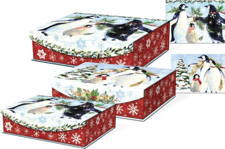 Home Decors Goodwill  | Nested Flip Top 3 Boxes Snowy Penguins G 43081N